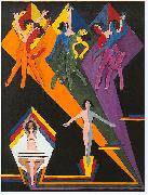 Dancing girls in colourful rays, Ernst Ludwig Kirchner